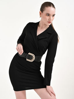 Kazo - Black Statement Pearl Buckle Broad Belt