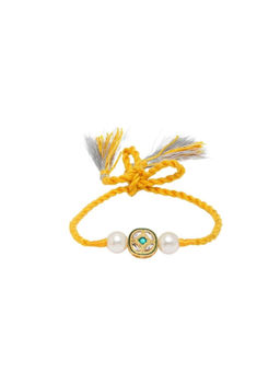 Dugran By Dugristyle - Yellow Bhaiya Bhaiya Rakhi Combo With Kundan, Pearls With Roli And Chawal