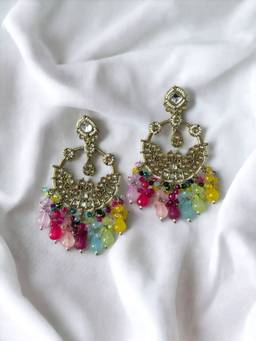 ISHKAARA - Statement Ethnic Kundan Beads Chandbali Earrings Multicolor
