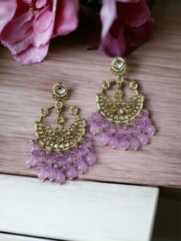 ISHKAARA - Statement Ethnic Kundan Beads Earrings Purple