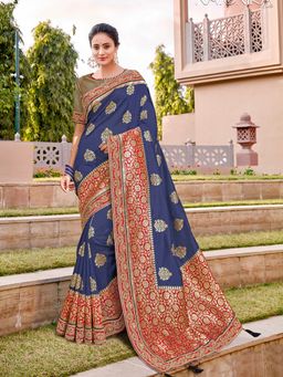 Odette - Blue Weaved Silk Designer Saree with Unstitched Blouse