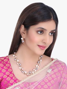 Yellow Chimes - Multicolor Pearl Gold-Plated White Crystal-Beaded Jewellery Set