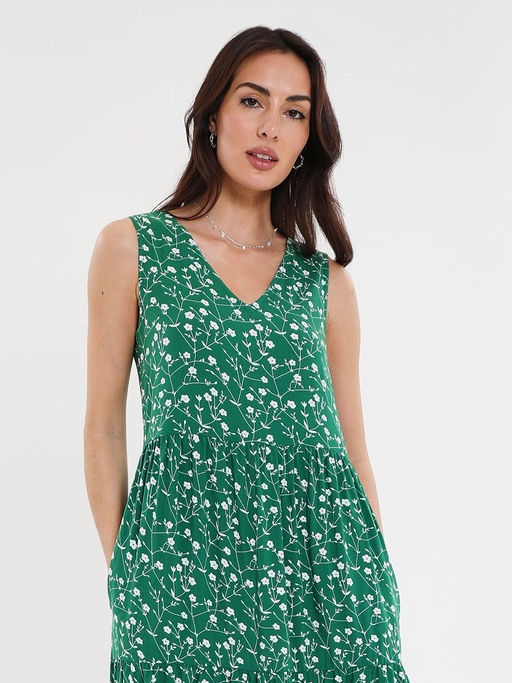 green emerald velvet dress Women's Ditsy Floral Puff Sleeve Belted Dress Green Color PLM22-D5 –  Pascalelamode main image 0