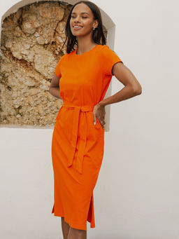 Threadbare - Orange Jersey Short Sleeve Midi T-Shirt Dress with Tie Belt (Set of 2)