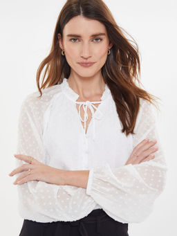 Threadbare - Ivory Tie Collar Button Up Dobby Blouse