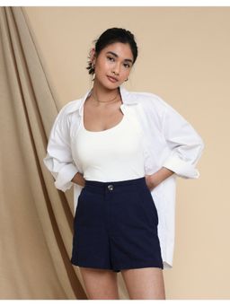 Threadbare - Navy Linen Blend Button Up Shorts