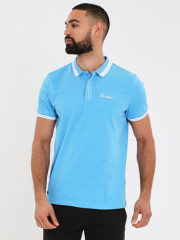 Threadbare - Men Blue Branded Rib Collar Polo T-Shirt