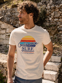 Threadbare - Men Off White California Surf Print T-Shirt