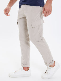 Threadbare - Men Stone Linen Mix Cargo Trousers