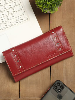 Teakwood - Women Red Solid Two Fold Leather Wallet