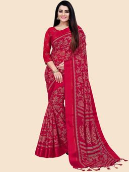 Rajnandini - Fuchsia Kota Doria Cotton Printed Traditional Saree with Unstitched Blouse