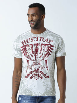 Huetrap - Mens Round Neck Half Sleeves White T-shirt