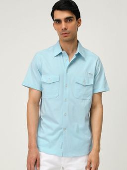 Andamen - Regular Fit Men Semi Casual Blue Front Pocket Shirt