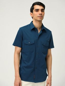 Andamen - Regular Fit Men Semi Casual Indigo Front Pocket Shirt