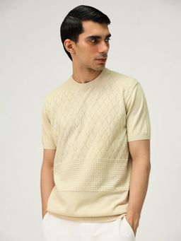 Andamen - Regular Fit Men Casual Off-White Crew Neck T-Shirt