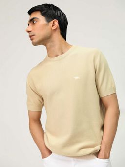 Andamen - Regular Fit Men Casual Beige Crew Neck T-Shirt