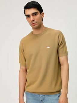 Andamen - Regular Fit Men Casual Brown Crew Neck T-Shirt