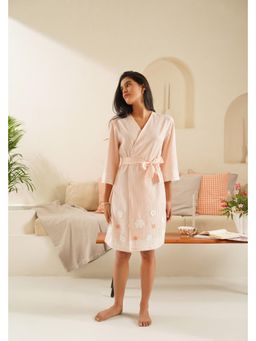 Muvazo - Gingham Fleur Wrap Peach Robe
