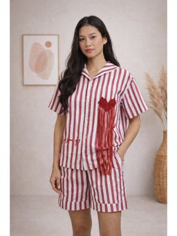 Muvazo - Stripey Love Women's Maroon Shirt with Shorts