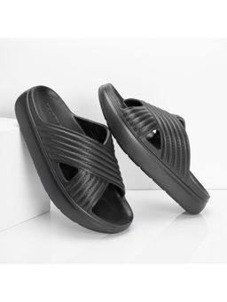 Red Tape - Women's Solid Black Sliders