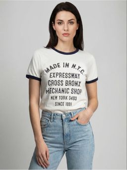 R&B - Beige Typography Women Short Sleeves T-Shirt