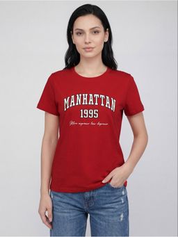 R&B - Red Typography Women Short Sleeves T-Shirt