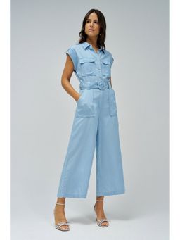 Salsa Jeans - Women Blue Overall Wide Jumpsuit With Belt