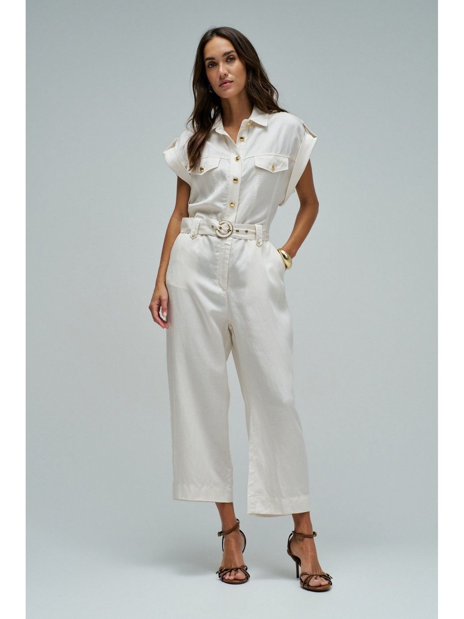 Women Overall In Denim Jumpsuit With Belt-image-4