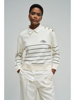 Salsa Jeans - Women White Stripped Twofer Sweatshirt