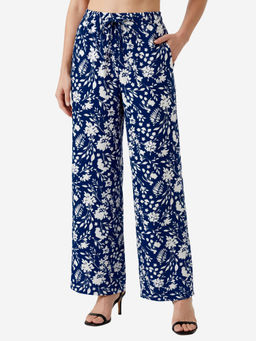 Bonjour - Navy Blue Floral Printed Palazzo