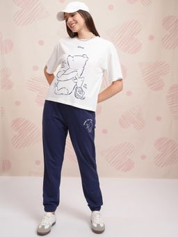 TOKYO TALKIES - Women White and Navy Winnie The Pooh Printed T-shirt with Joggers (Set of 2)