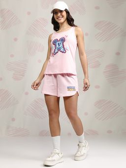 TOKYO TALKIES - Women Pink Mickey Mouse Printed Tank Top With Relaxed Fit Shorts (Set of 2)