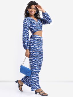 TOKYO TALKIES - Women Geometric Printed Back Tie Up Crop Top With Pant (Set of 2)