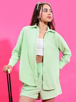 TOKYO TALKIES - Women Wo Green Knitted Shirt With Shorts Set (Set of 2)