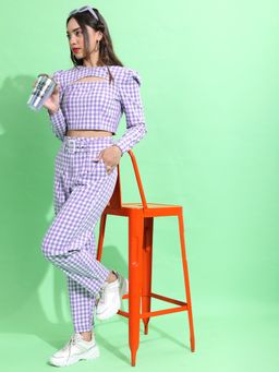 TOKYO TALKIES - Women Checked Cotton Top With Trouser (Set of 2)