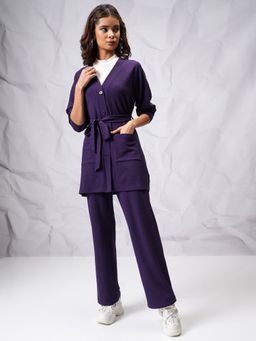 TOKYO TALKIES - Women Wo Navy Blue Relaxed Cardigan With Wideleg Pant (Set of 2)