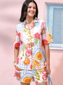 TOKYO TALKIES - Women Wo White Multi Printed Shirt and Shorts (Set of 2)