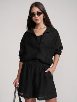 TOKYO TALKIES - Women Wo Black Solid Relaxed FiT-shirt With Shorts (Set of 2)