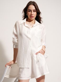 TOKYO TALKIES - Women Wo Off White Solid Relaxed FiT-shirt With Shorts (Set of 2)
