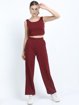 TOKYO TALKIES - Women Wo Burgundy Crop Co-Ords (Set of 2)