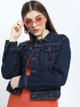 TOKYO TALKIES - Women Blue Solid Denim Jacket