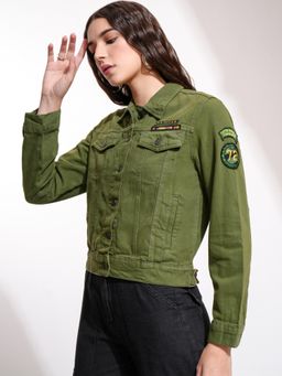 TOKYO TALKIES - Women Olive Regular Fit Denim Jacket