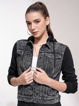 TOKYO TALKIES - Women Black Solid Denim Jacket
