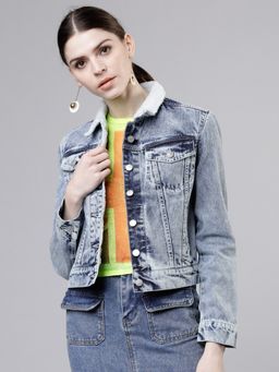 TOKYO TALKIES - Women Blue Solid Denim Jacket