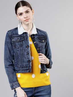 TOKYO TALKIES - Women Dark Blue Regular Fit Denim Jacket