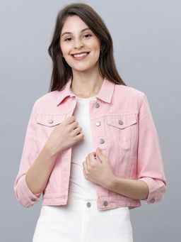 TOKYO TALKIES - Women Pink Solid Denim Jacket