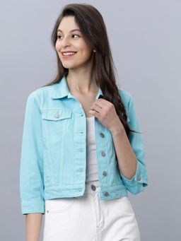 TOKYO TALKIES - Women Blue Solid Denim Jacket
