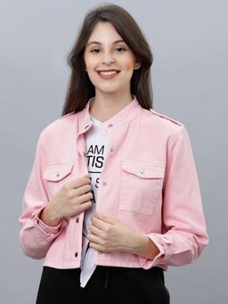 TOKYO TALKIES - Women Pink Crop Denim Jacket