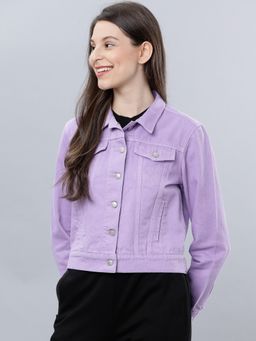 TOKYO TALKIES - Women Purple Solid Denim Jacket