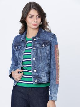 TOKYO TALKIES - Women Blue Printed Denim Jacket